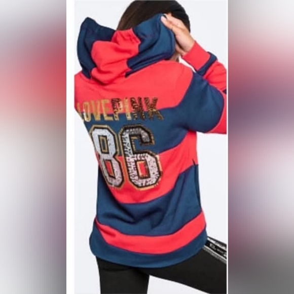 PINK VS Sequin Bling Rugby Perfect Full Zip Hoodie - Picture 10 of 12